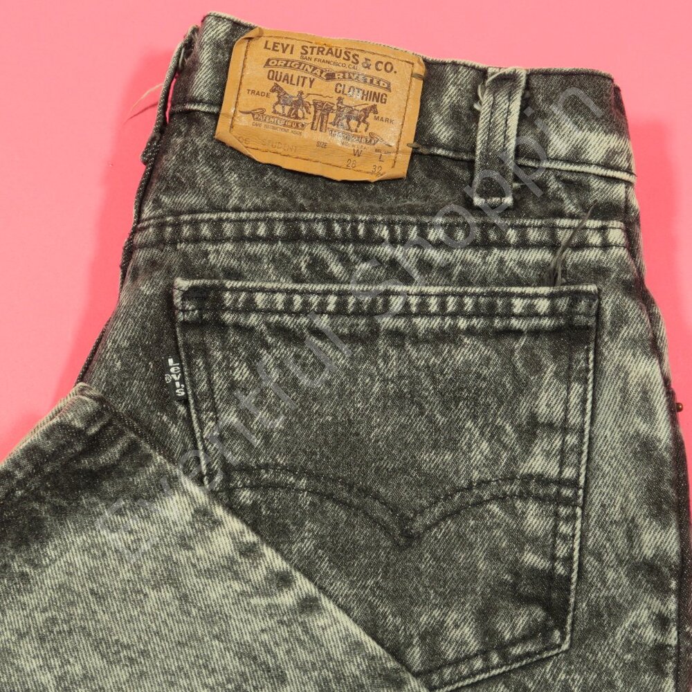 Vintage Levis 705 Jeans Womens 28 Black Acid Wash Student Straight Fit Punk 80s